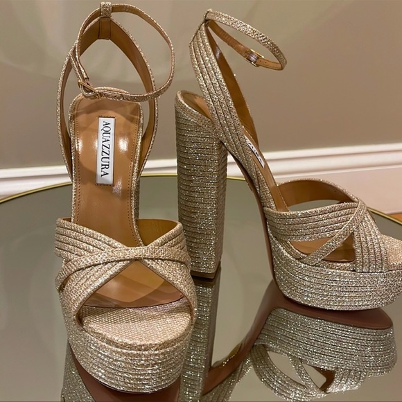 Aquazzura Sundance 140 Glitter Platform Sandals sz 39 - Picture 10 of 16